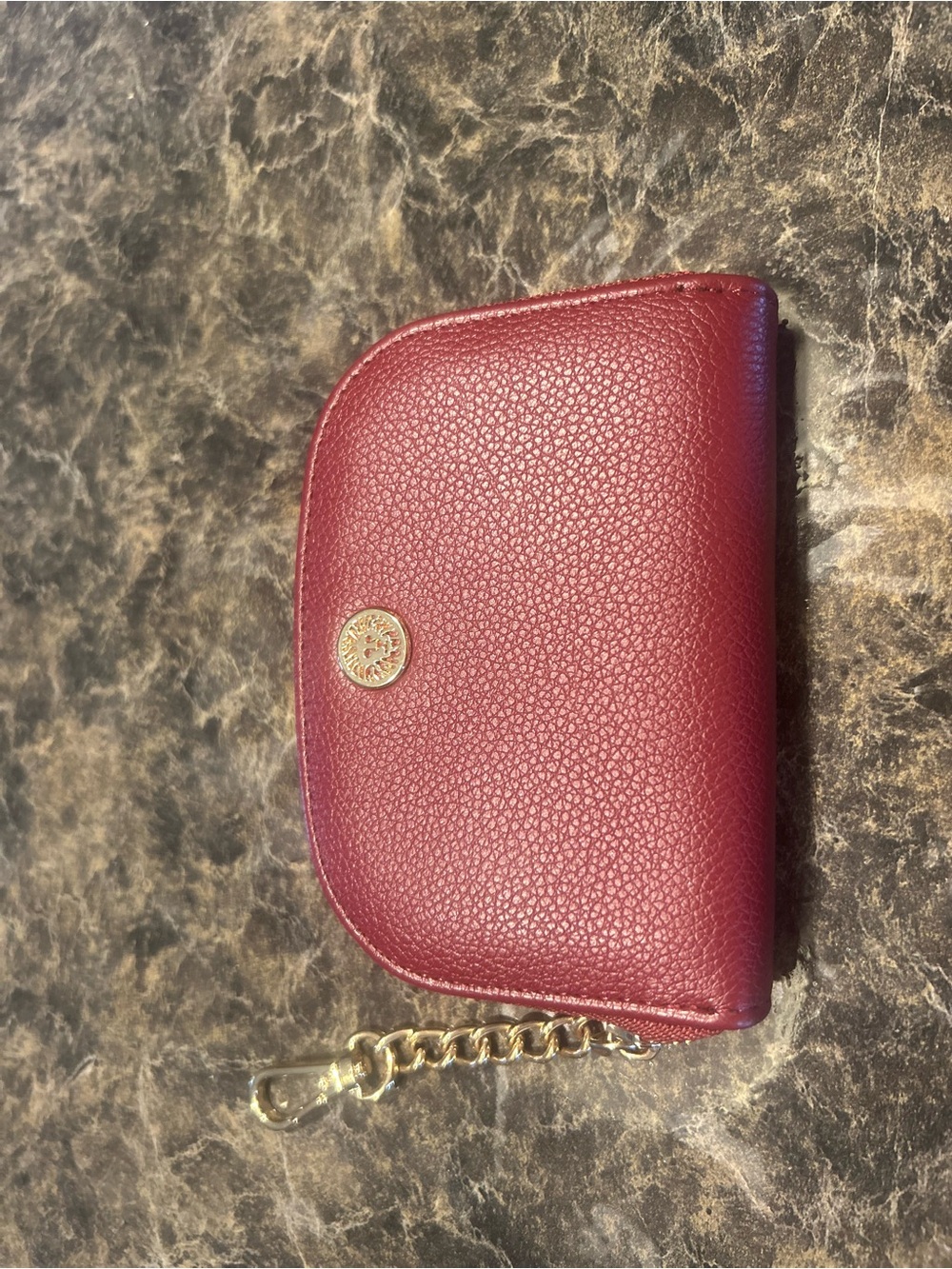 Compact Red Pebbled Wristlet Wallet with Gold Chain